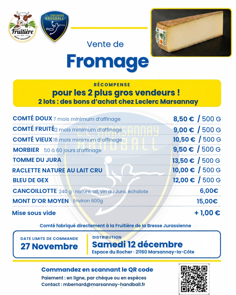 🧀 VENTE DE FROMAGE – C.L. Marsannay Handball 🧀