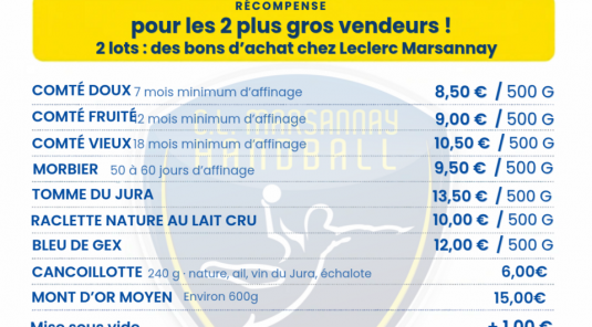 🧀 VENTE DE FROMAGE – C.L. Marsannay Handball 🧀