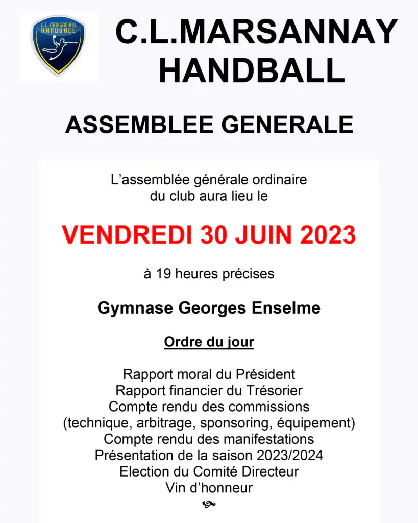 Assemblée Générale du CLM Handball 1 Convocation AG 2023 2023